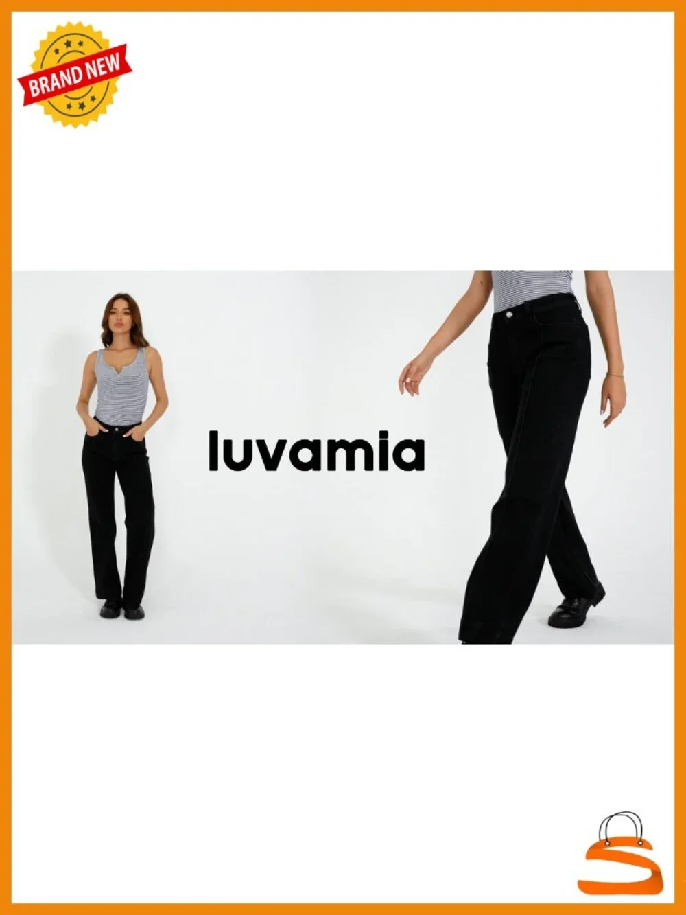 High Rise Wide Leg Stretchy Baggy Jeans with Front Seam